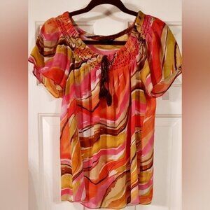 AUGUST Silk Women's Short Flutter Sleeve Top Size S.